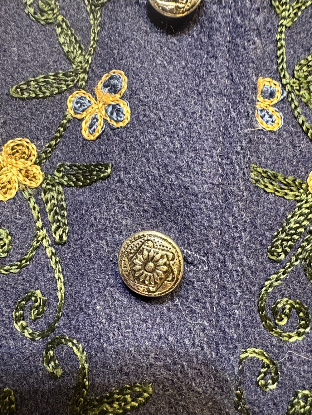 Vintage Pasta Wool Embroidered Floral Navy Button-Up Vest sz S - Picture 5 of 7